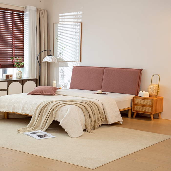 91家纺网 家纺一手货源 找家纺 沐沐家纺 2026新款灯芯绒床头平板大靠背 胭脂粉