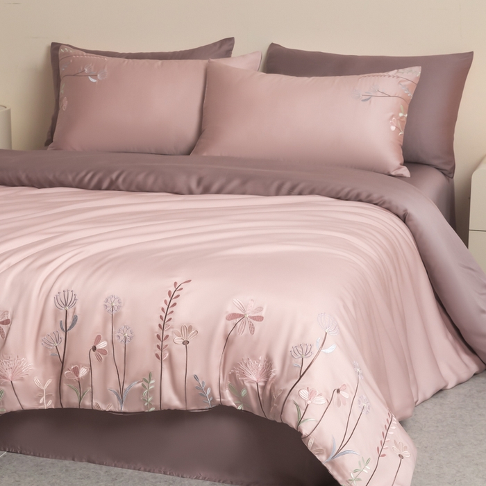 91家纺网 家纺一手货源 找家纺 618家纺 2025新款60S100支进口兰精天丝四件套-初夏 天丝初夏粉豆沙