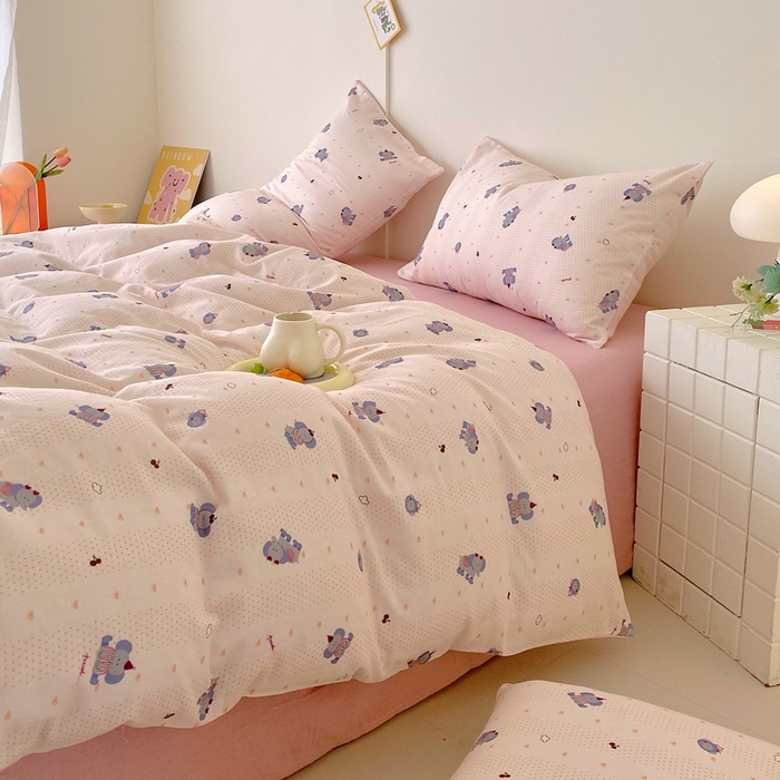 91家纺网 家纺一手货源 找家纺 于果 2025新款全棉双层纱四件套第四批 嘟嘟象