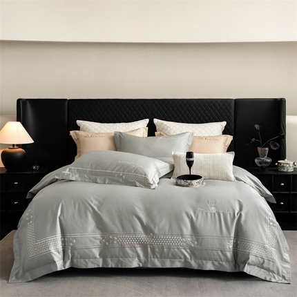 保罗圣迪奥 2025新款全棉长绒棉刺绣四件套-星光 星光-灰