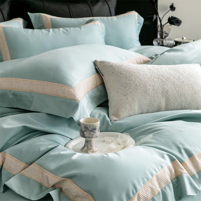 91家纺网 家纺一手货源 找家纺 2025新款全棉长绒棉刺绣四件套-时光 时光-绿