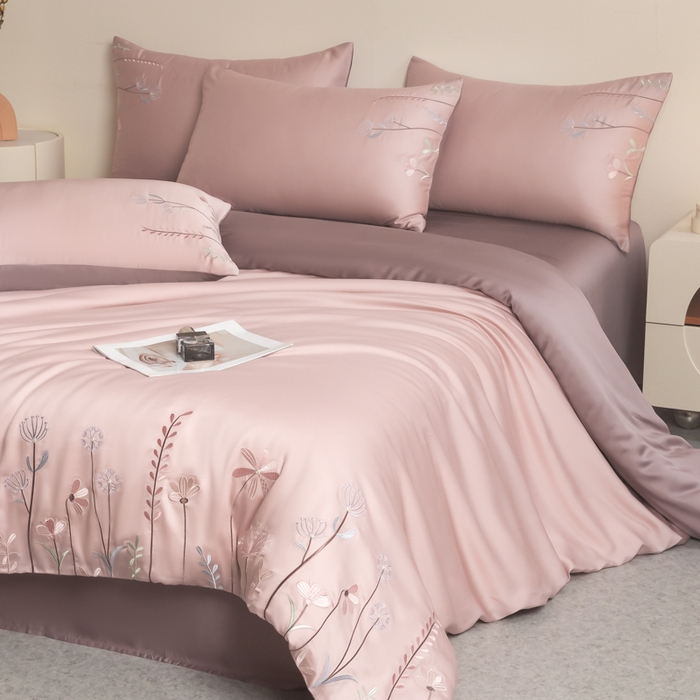 91家纺网 家纺一手货源 找家纺 618家纺 2025新款60S100支进口兰精天丝四件套-初夏 天丝初夏粉豆沙