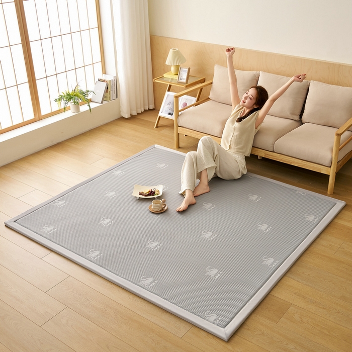 91家纺网 家纺一手货源 找家纺 锦丝钰床垫 2025新款真凉感冰豆豆天鹅系列地垫 冰豆豆-天鹅灰