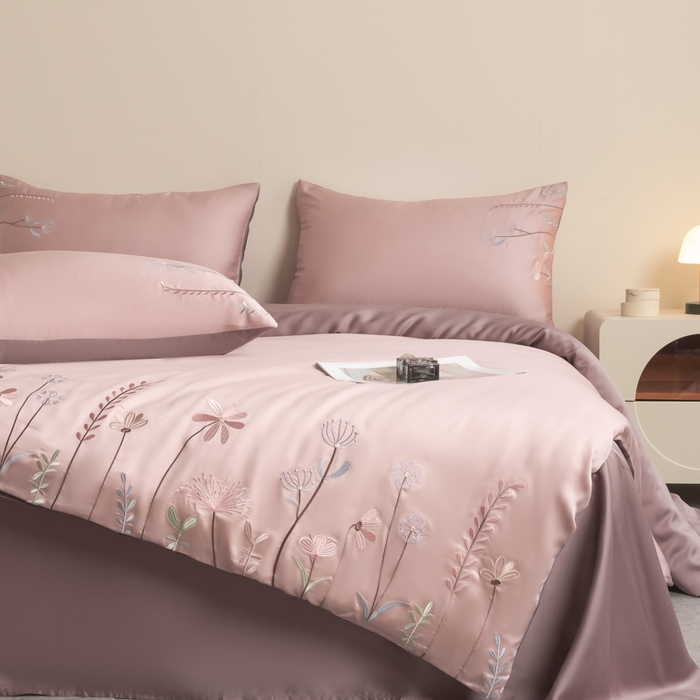 91家纺网 家纺一手货源 找家纺 618家纺 2025新款60S100支进口兰精天丝四件套-初夏 天丝初夏粉豆沙