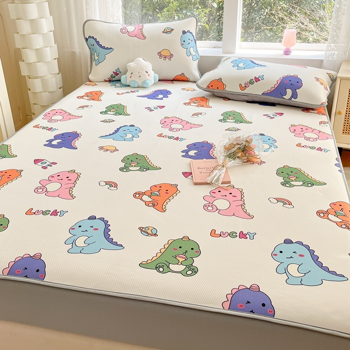 91家纺网 家纺一手货源 找家纺 星座家纺 2025新款斜纹提花凉感丝凉席床笠款三件套 床笠-七彩龙