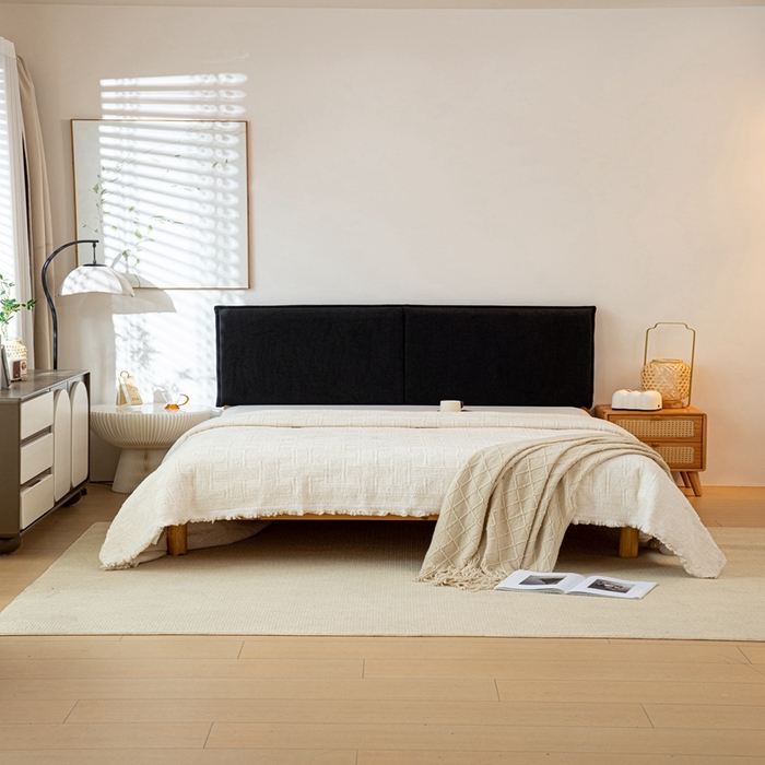 91家纺网 家纺一手货源 找家纺 沐沐家纺 2026新款灯芯绒床头平板大靠背 黑色