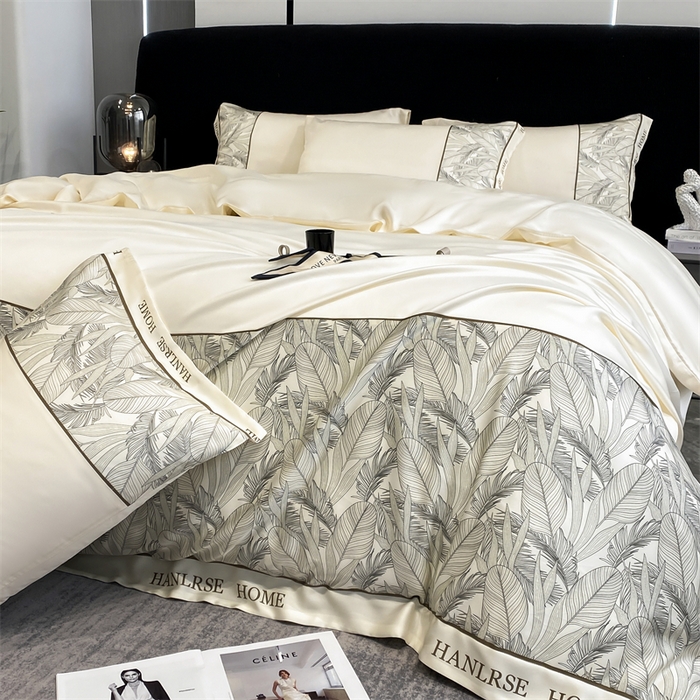 91家纺网 家纺一手货源 找家纺 花愿（原花纪） 2025新款水洗冰丝印花四件套 西雅图 奶昔白