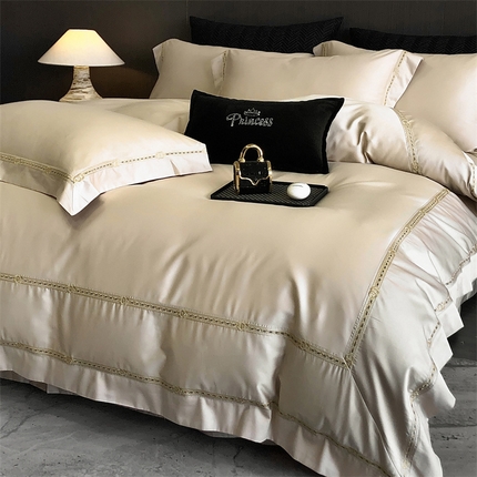 2025新款全棉长绒棉刺绣四件套-慕研 慕研-香槟