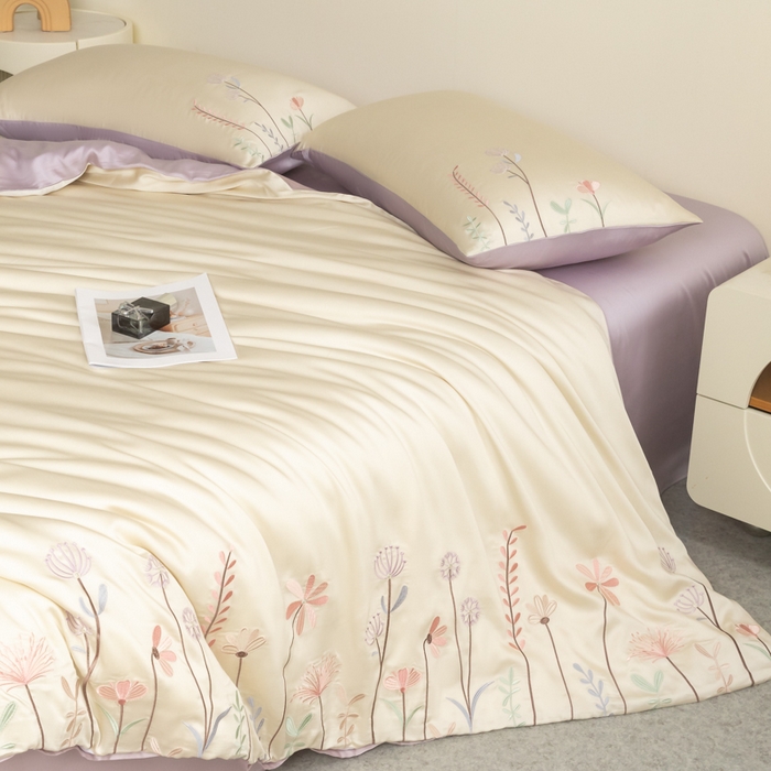 91家纺网 家纺一手货源 找家纺 618家纺 2025新款60S100支进口兰精天丝四件套-初夏 天丝初夏丁香紫