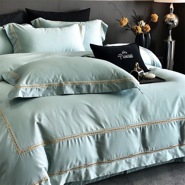 91家纺网 家纺一手货源 找家纺 2025新款全棉长绒棉刺绣四件套-慕研 慕研-松绿