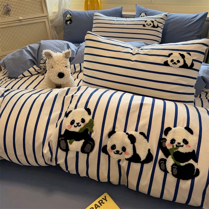 91家纺网 家纺一手货源 找家纺 启程2025全棉13372毛巾绣四件套 熊猫panda