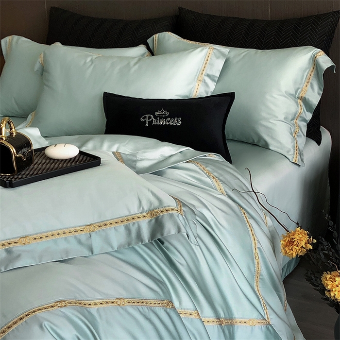 91家纺网 家纺一手货源 找家纺 2025新款全棉长绒棉刺绣四件套-慕研 慕研-松绿