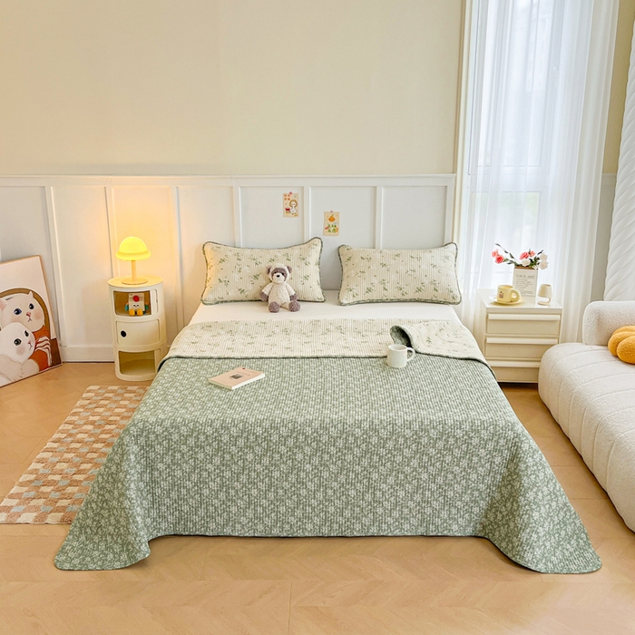 91家纺网 家纺一手货源 找家纺 梵朴 2025新款跑量款纯棉印花床盖三件套 茶艺师