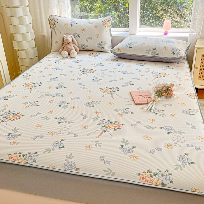 91家纺网 家纺一手货源 找家纺 星座家纺 2025新款斜纹提花凉感丝凉席床笠款三件套 床笠-拈花湾蓝