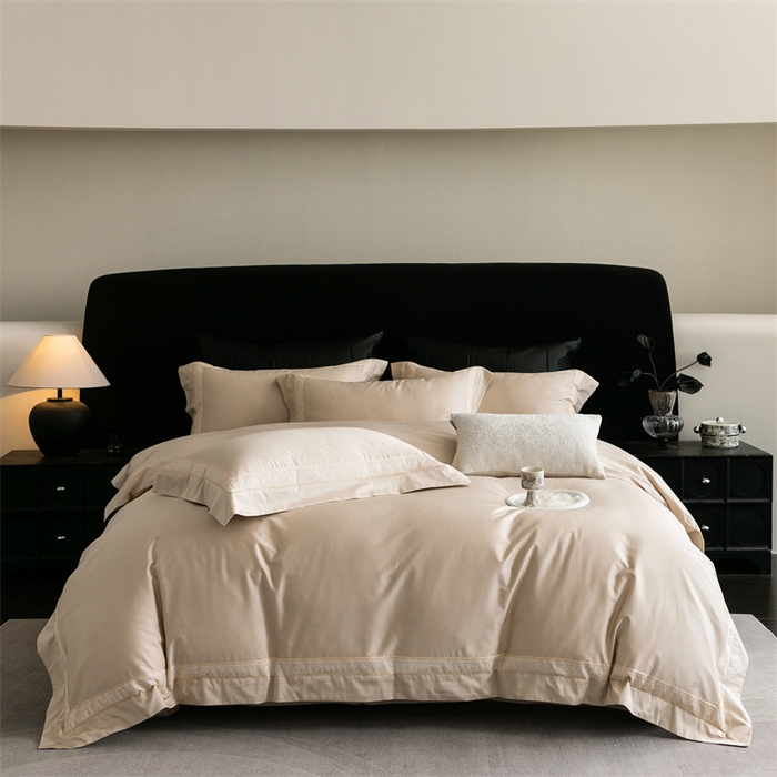 91家纺网 家纺一手货源 找家纺 2025新款全棉长绒棉刺绣四件套-时光 时光-金