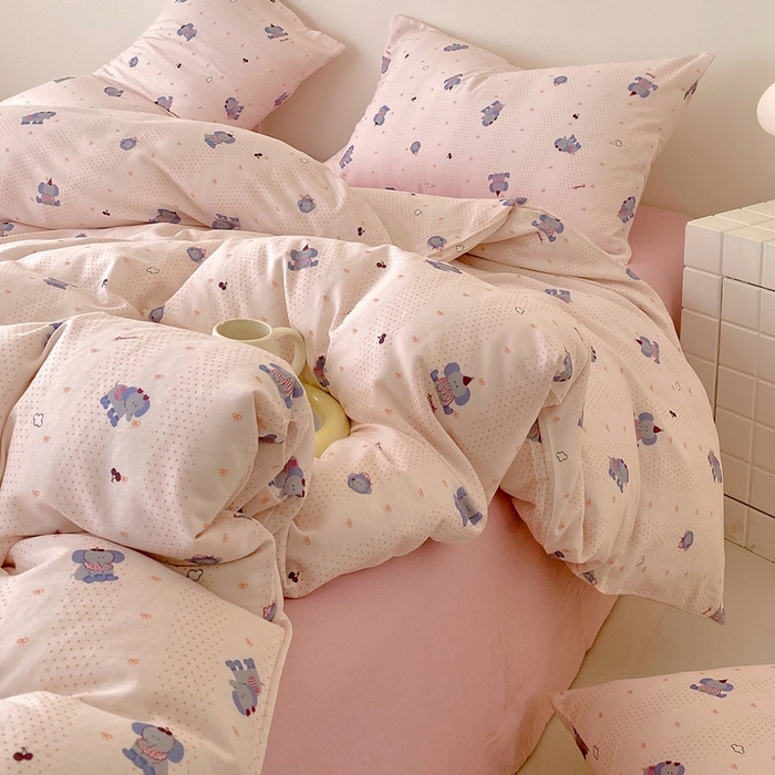 91家纺网 家纺一手货源 找家纺 于果 2025新款全棉双层纱四件套第四批 嘟嘟象