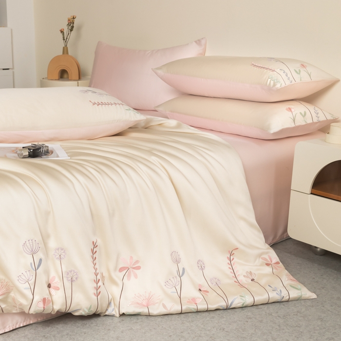 91家纺网 家纺一手货源 找家纺 618家纺 2025新款60S100支进口兰精天丝四件套-初夏 天丝初夏粉玉