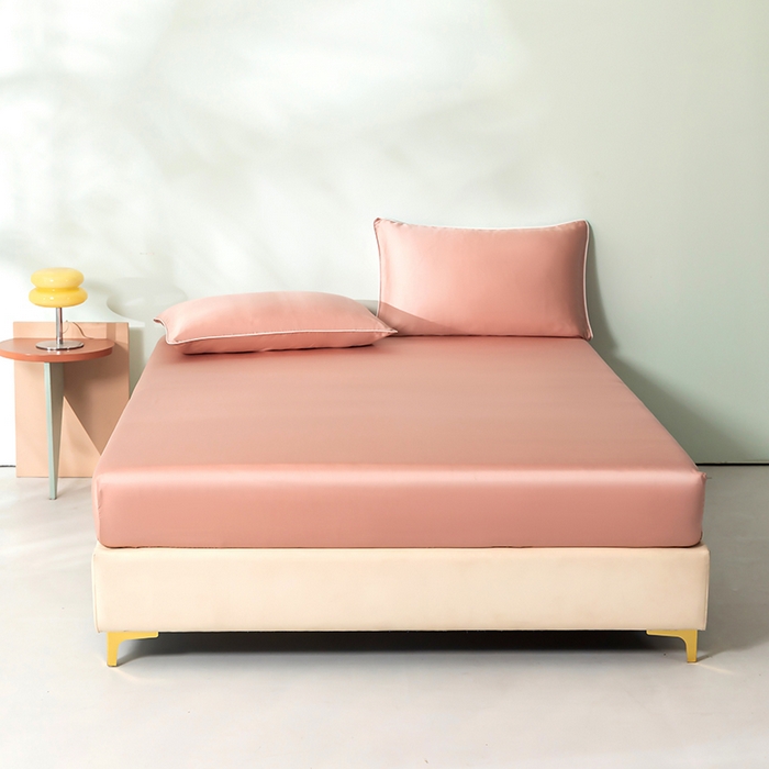 91家纺网 家纺一手货源 找家纺 百寐  2025新款素色纯色100s兰精天丝床单床笠 床笠-樱花粉