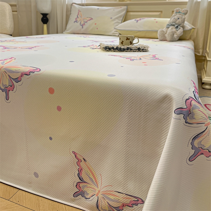 91家纺网 家纺一手货源 找家纺 星座家纺 2025新款斜纹提花凉感丝凉席床单款三件套 彩蝶