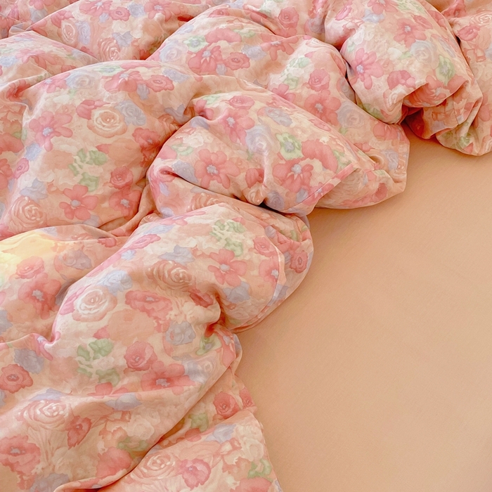 91家纺网 家纺一手货源 找家纺 于果 2025新款全棉双层纱四件套第四批 花汀