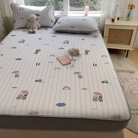 91家纺网 家纺一手货源 找家纺 星座家纺 2025新款斜纹提花凉感丝凉席床笠款三件套 床笠-悠悠小元