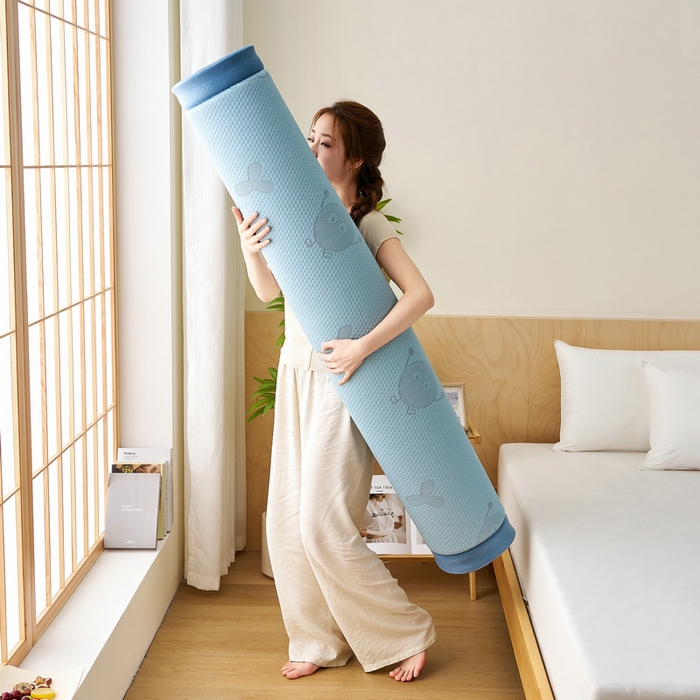 91家纺网 家纺一手货源 找家纺 锦丝钰床垫 2025新款真凉感冰豆豆天鹅系列地垫 冰豆豆-笑脸蓝