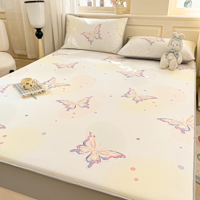 91家纺网 家纺一手货源 找家纺 星座家纺 2025新款斜纹提花凉感丝凉席床笠款三件套 床笠-彩蝶