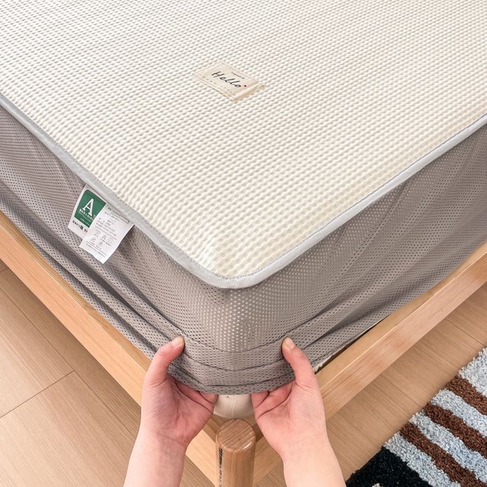 91家纺网 家纺一手货源 找家纺 吉象2025新款A类床笠款软凉席 华夫格象牙白