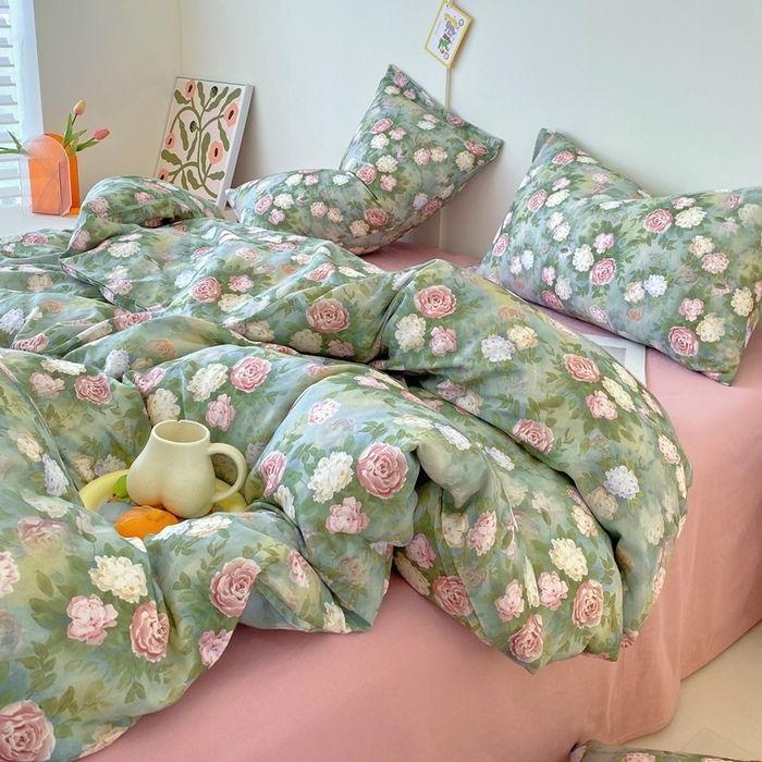 91家纺网 家纺一手货源 找家纺 于果 2025新款全棉双层纱四件套第四批 仙境绿