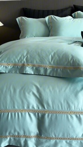 91家纺网 家纺一手货源 找家纺 2025新款全棉长绒棉刺绣四件套-慕研 慕研-松绿