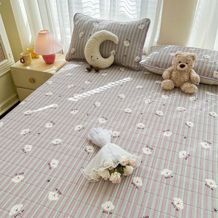 91家纺网 家纺一手货源 找家纺 梵朴 2025新款跑量款纯棉印花床盖三件套 努力小狗