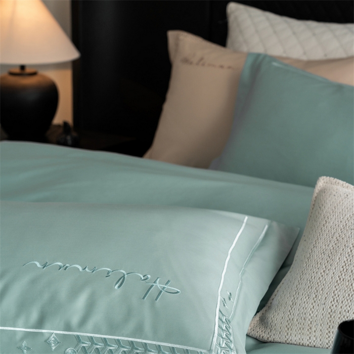 91家纺网 家纺一手货源 找家纺 保罗圣迪奥 2025新款全棉长绒棉刺绣四件套-星光 星光-绿