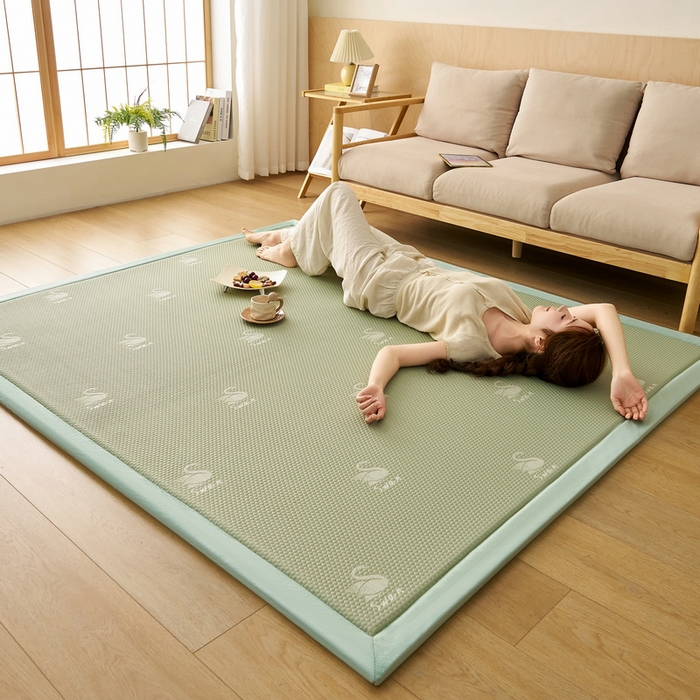 91家纺网 家纺一手货源 找家纺 锦丝钰床垫 2025新款真凉感冰豆豆天鹅系列地垫 冰豆豆-天鹅绿