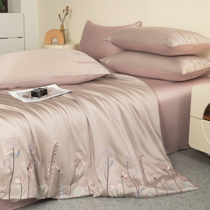 91家纺网 家纺一手货源 找家纺 618家纺 2025新款60S100支进口兰精天丝四件套-初夏 天丝初夏灰粉