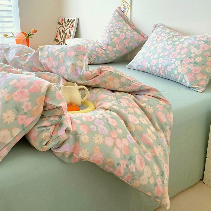 91家纺网 家纺一手货源 找家纺 于果 2025新款全棉双层纱四件套第四批 手捧玫瑰