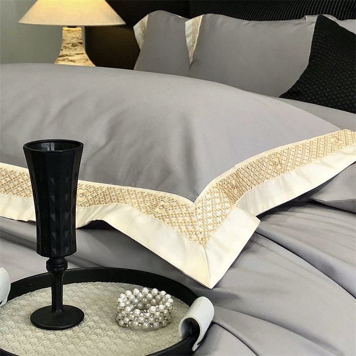 91家纺网 家纺一手货源 找家纺 2025新款全棉长绒棉刺绣四件套-迪克斯 迪克斯-灰