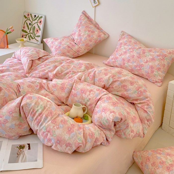 91家纺网 家纺一手货源 找家纺 于果 2025新款全棉双层纱四件套第四批 花汀