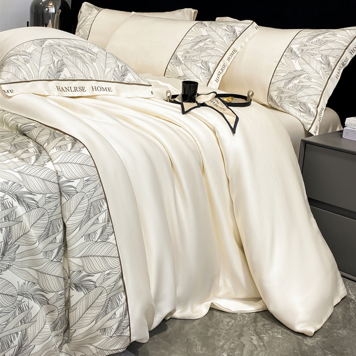 91家纺网 家纺一手货源 找家纺 花愿（原花纪） 2025新款水洗冰丝印花四件套 西雅图 奶昔白