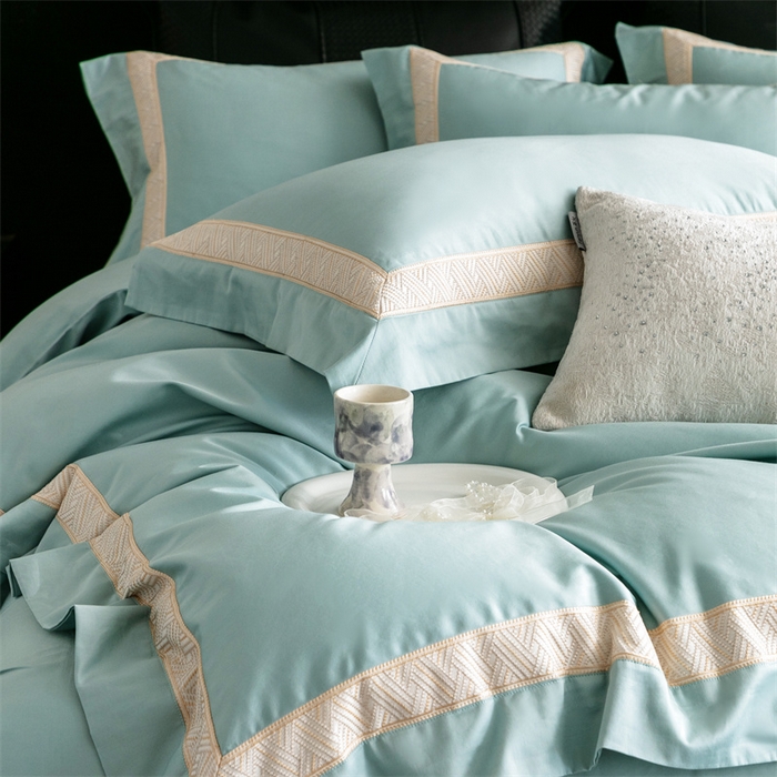 91家纺网 家纺一手货源 找家纺 2025新款全棉长绒棉刺绣四件套-时光 时光-绿