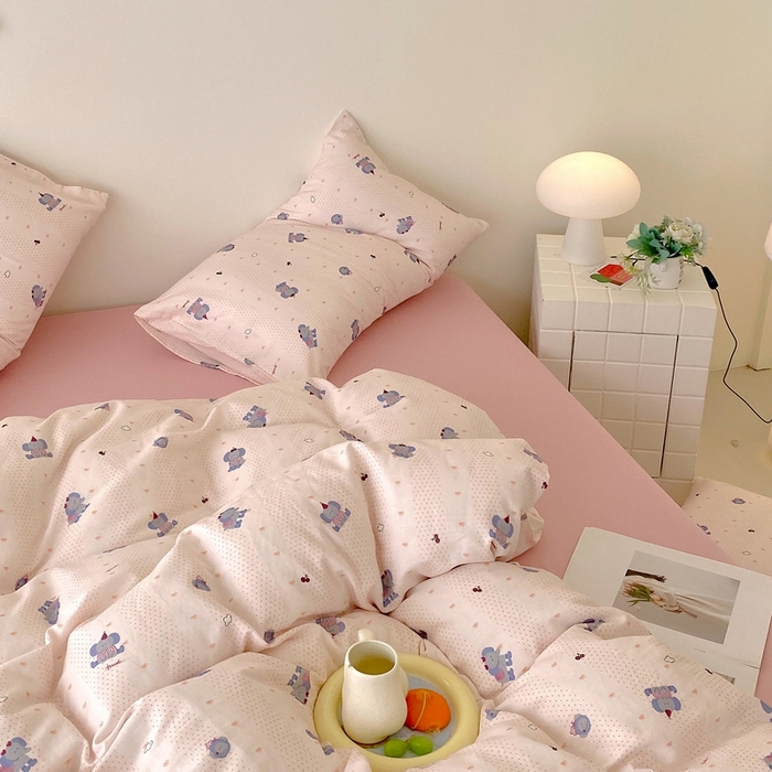 91家纺网 家纺一手货源 找家纺 于果 2025新款全棉双层纱四件套第四批 嘟嘟象