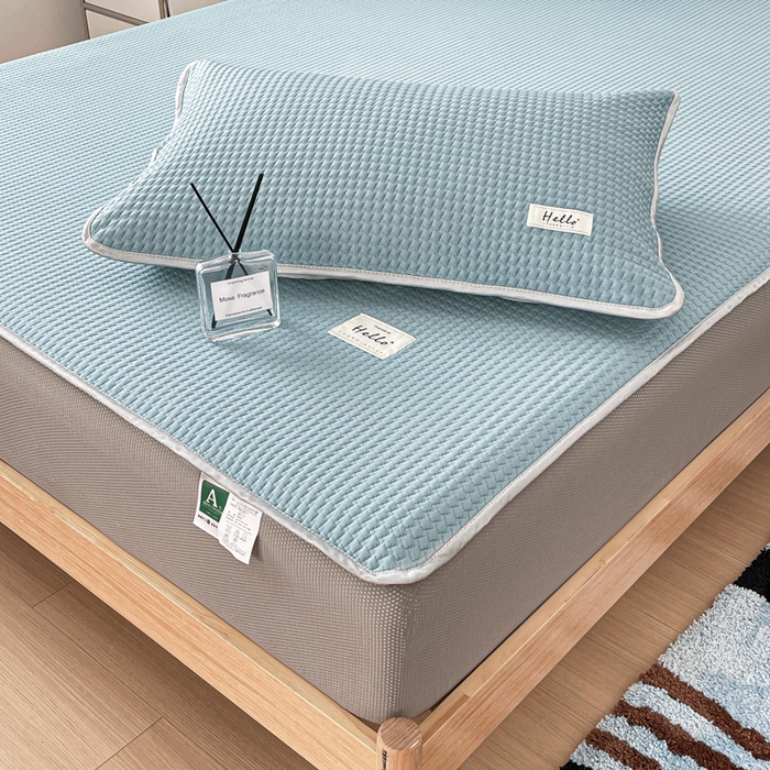 91家纺网 家纺一手货源 找家纺 吉象2025新款A类床笠款软凉席 饼干格湖蓝