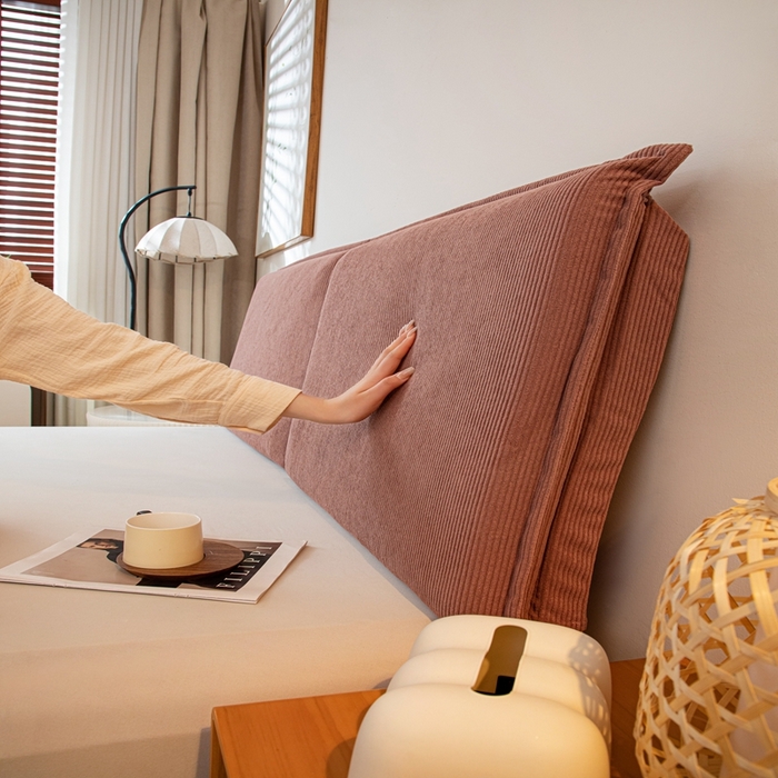 91家纺网 家纺一手货源 找家纺 沐沐家纺 2026新款灯芯绒床头平板大靠背 胭脂粉