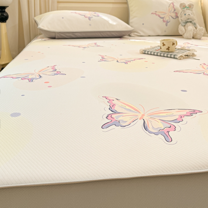 91家纺网 家纺一手货源 找家纺 星座家纺 2025新款斜纹提花凉感丝凉席床笠款三件套 床笠-彩蝶