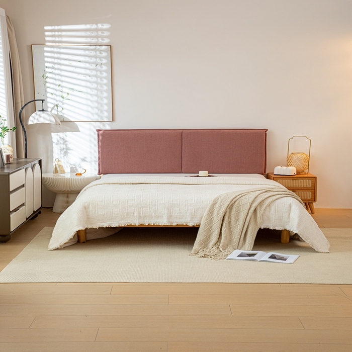 91家纺网 家纺一手货源 找家纺 沐沐家纺 2026新款灯芯绒床头平板大靠背 胭脂粉