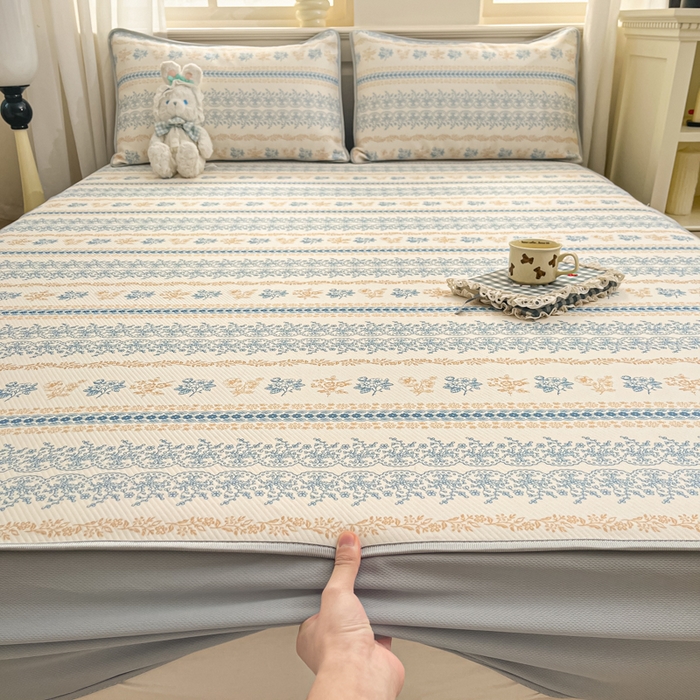 91家纺网 家纺一手货源 找家纺 星座家纺 2025新款斜纹提花凉感丝凉席床笠款三件套 床笠-古韵