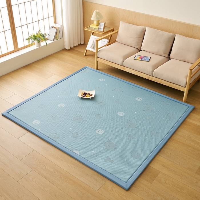 91家纺网 家纺一手货源 找家纺 锦丝钰床垫 2025新款真凉感冰豆豆天鹅系列地垫 冰豆豆-笑脸蓝