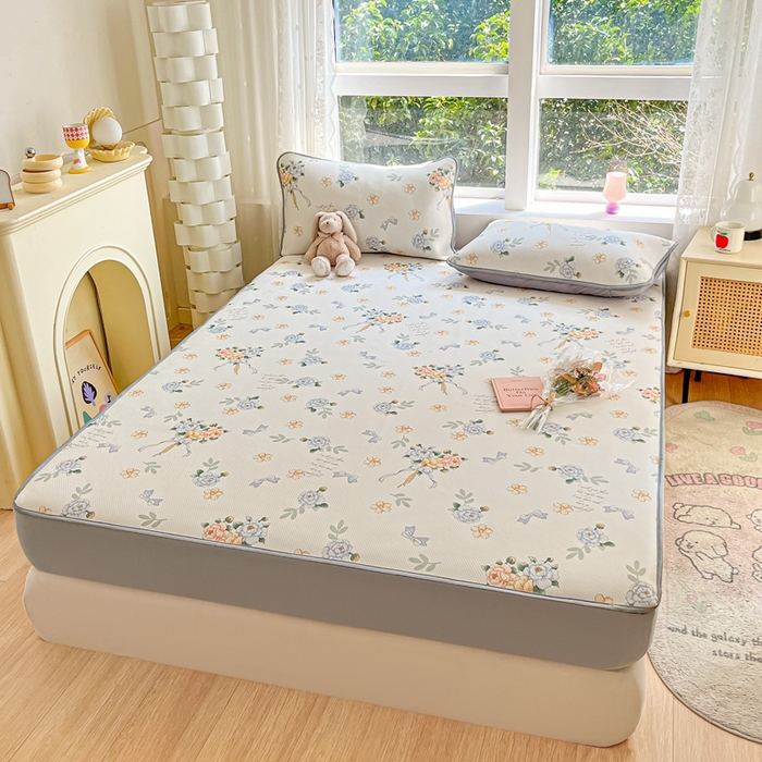 91家纺网 家纺一手货源 找家纺 星座家纺 2025新款斜纹提花凉感丝凉席床笠款三件套 床笠-拈花湾蓝