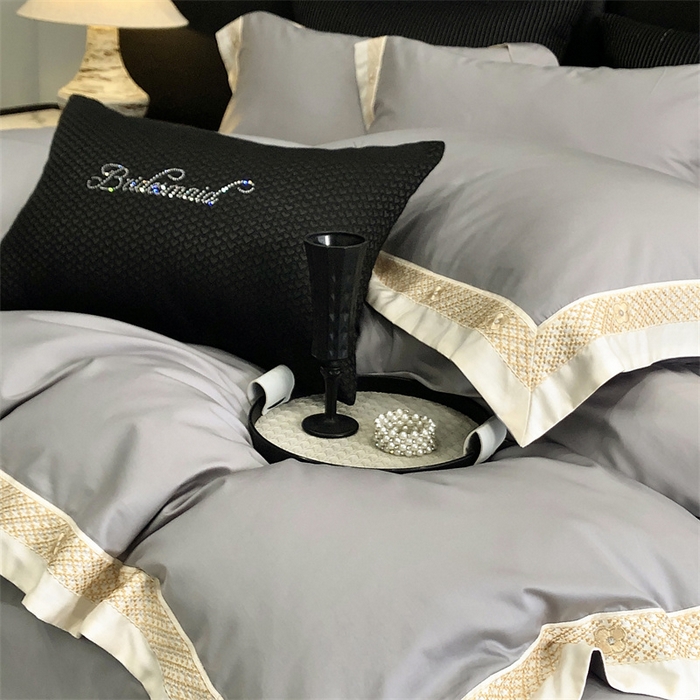 91家纺网 家纺一手货源 找家纺 2025新款全棉长绒棉刺绣四件套-迪克斯 迪克斯-灰