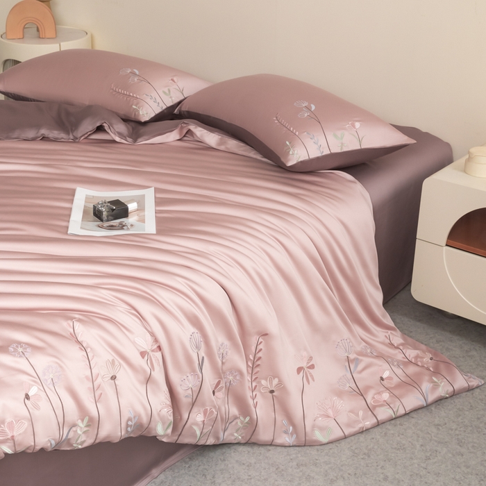 91家纺网 家纺一手货源 找家纺 618家纺 2025新款60S100支进口兰精天丝四件套-初夏 天丝初夏粉豆沙