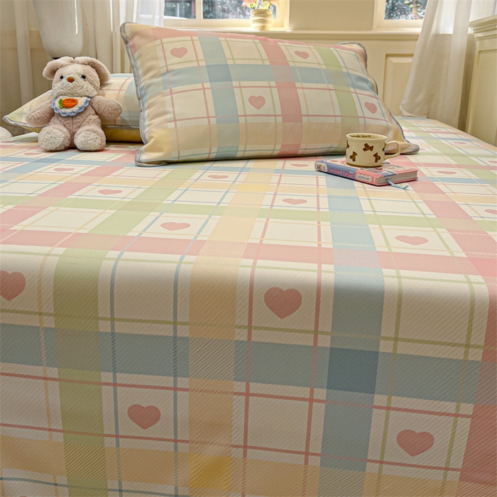 91家纺网 家纺一手货源 找家纺 星座家纺 2025新款斜纹提花凉感丝凉席床单款三件套 爱心气泡粉